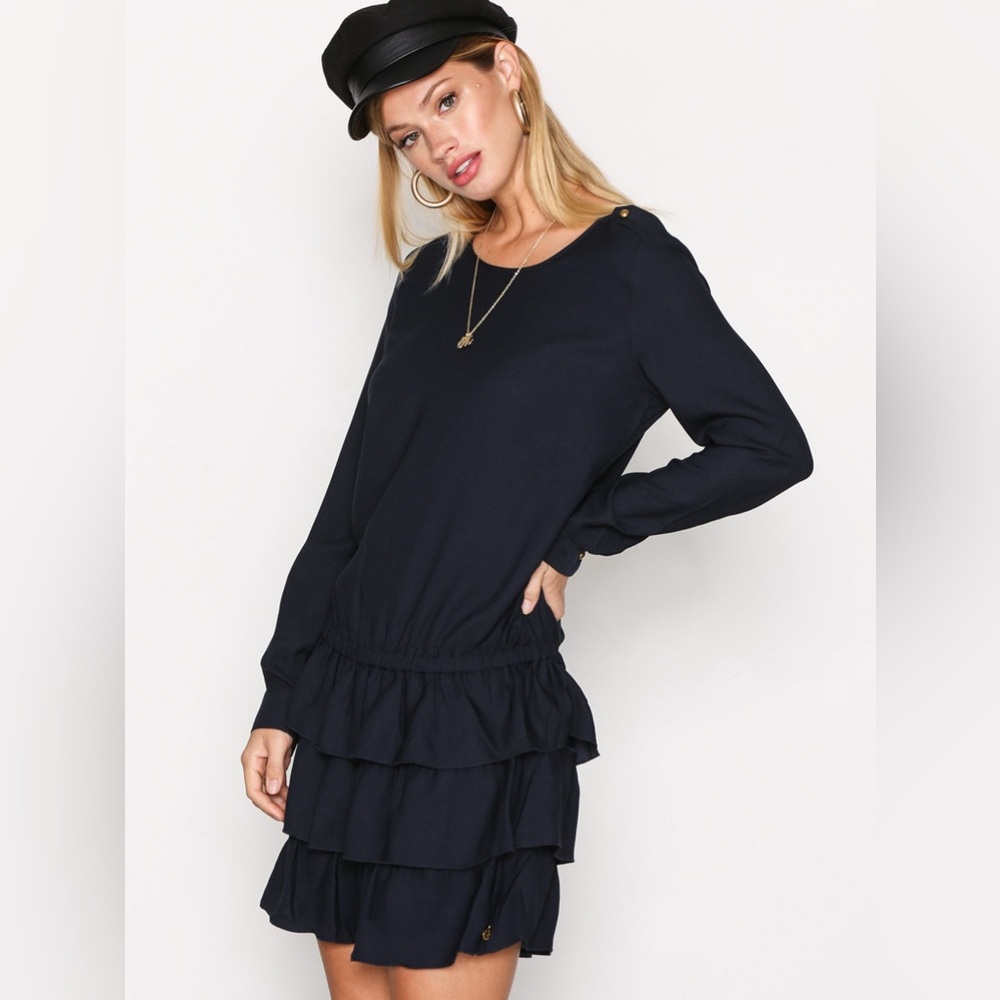 Scotch & Soda Club Voyage Ruffle Tier Drop Waist Nautical Mini Dress Size S Navy